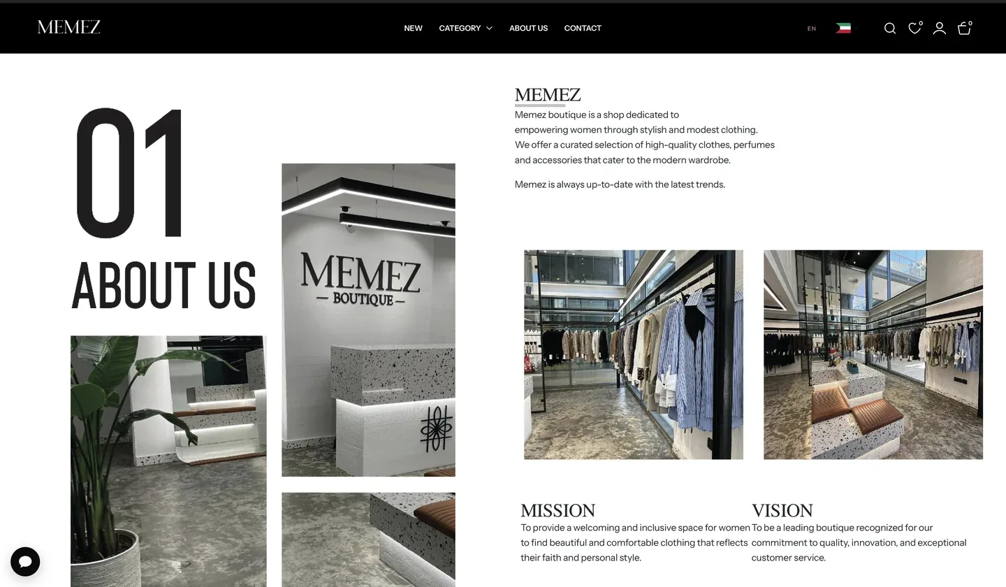 MEMEZ BOUTIQUE website interface 2