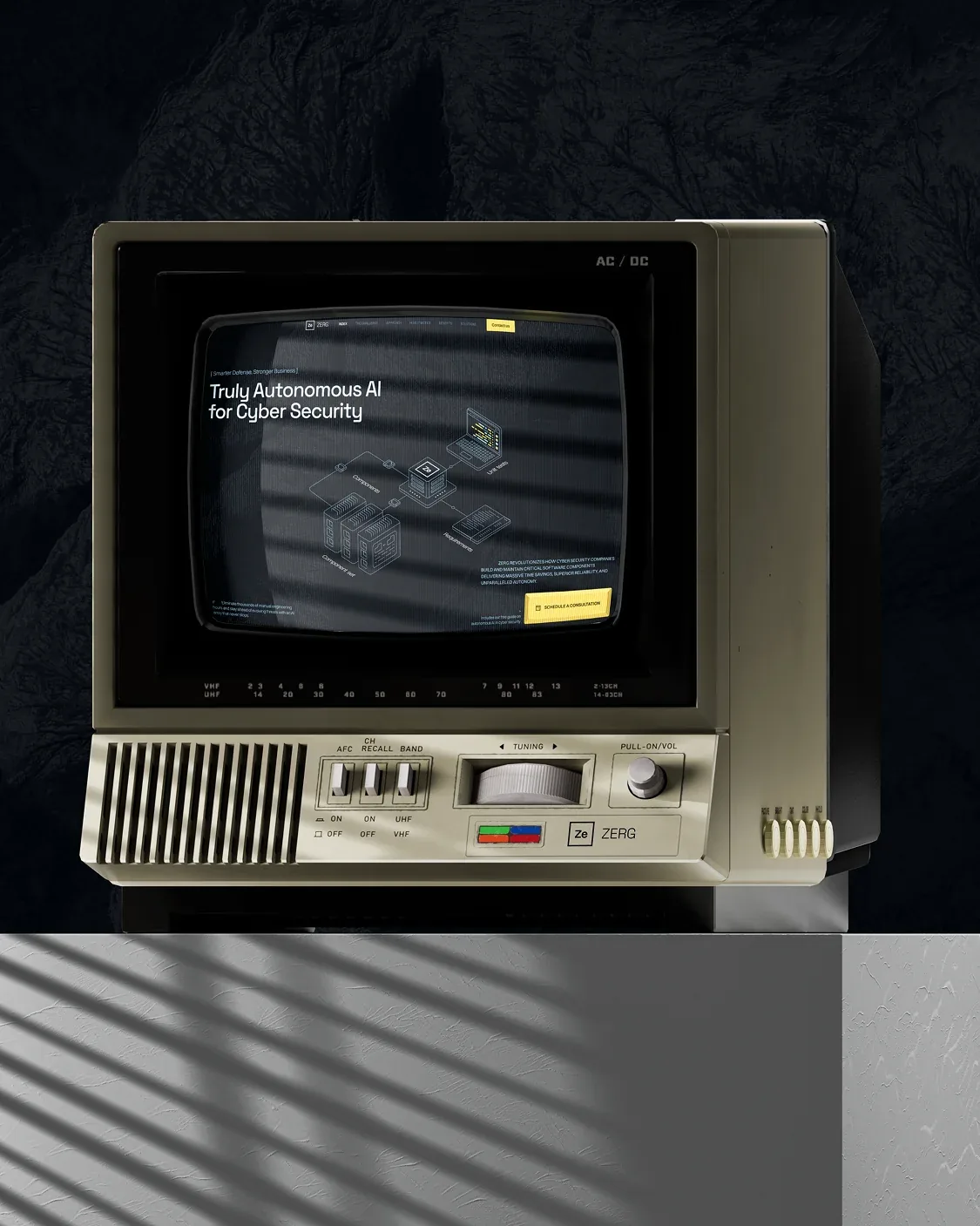 Supplied visual reference: a vintage television displaying a cybersecurity website