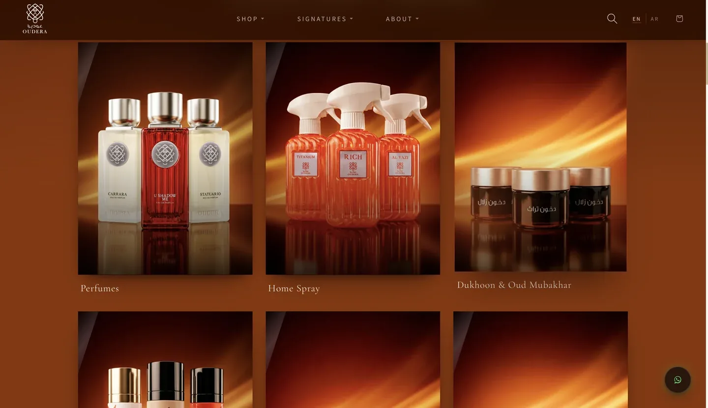 OUDERA PERFUMES website interface 3