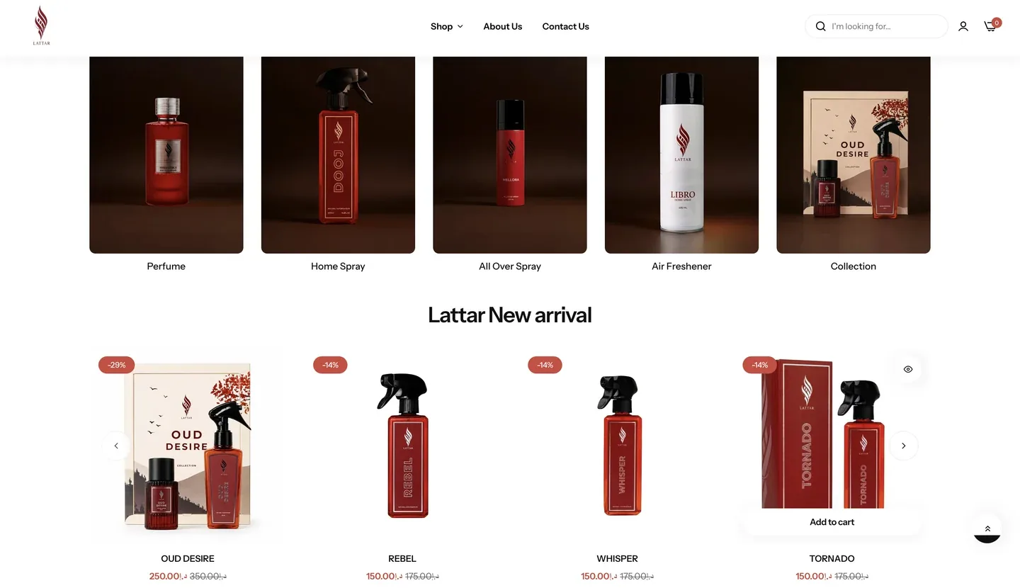 LATTAR PERFUMES website interface 2