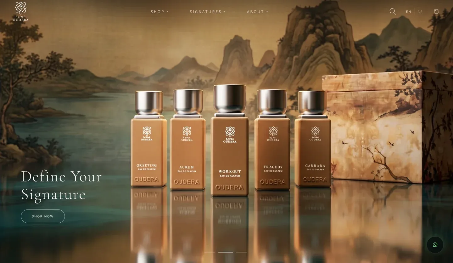 OUDERA PERFUMES website interface 1